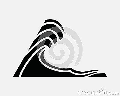 High Waves Icon Tsunami Tidal Wave Sea Ocean Water Big Tide Vector Black White Vector Illustration