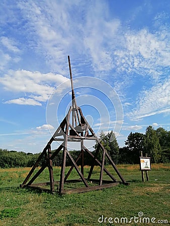 Wooden medieval catapult at a museum Editorial Stock Photo