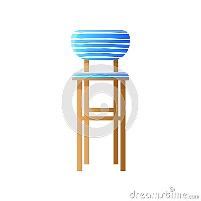 High wooden upholstered chair in stripped blue design isolated on white Vector Illustration