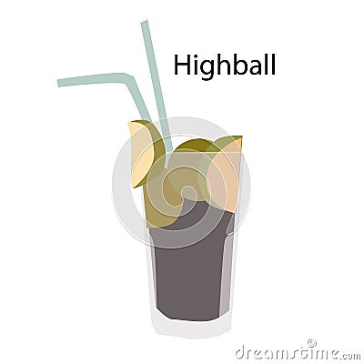 Highball cocktail glass hand drawn vector icon Vector Illustration