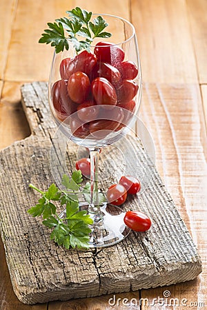 Highball cup with grape tomatoes Stock Photo