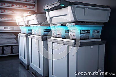 Highcapacity chest freezers for additional frozen Stock Photo