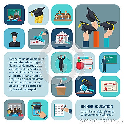 Higher Education Icons Flat Vector Illustration