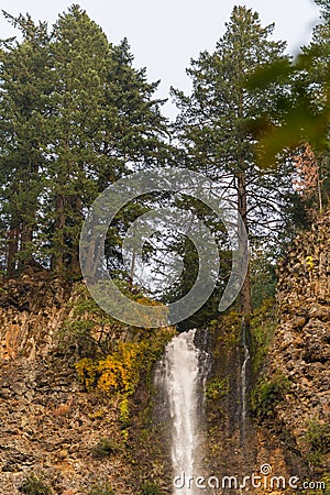 The highest part of the Multnomah waterfall located on Multnomah Creek in the Columbia River Gorge, Oregon Stock Photo