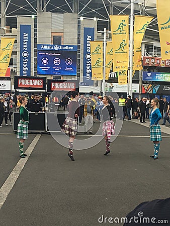 Highland dancers at rugby game Editorial Stock Photo