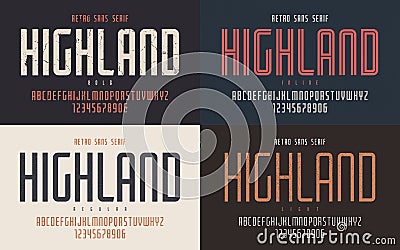 Highland vector condensed bold inline regular and light retro ty Vector Illustration