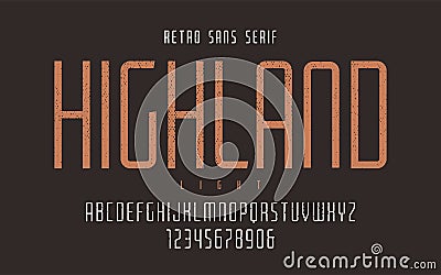 Highland vector condensed light retro typeface, uppercase letter Vector Illustration