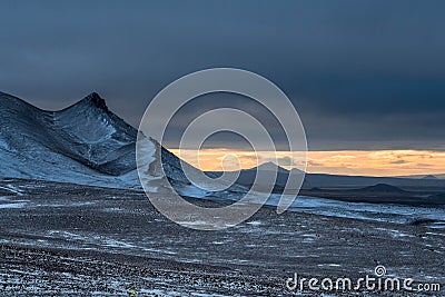 Snowy landscape in the Highlands of Iceland in late October Stock Photo