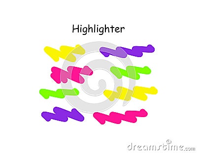 Highlight brush stroke set. Vector color marker pen lines. Yellow, pink, purple, green underline hand drawn highlight Vector Illustration