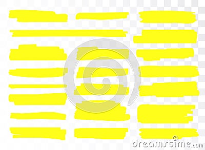 Highlight brush underline yellow marker vector pen. Stroke highligher color set Vector Illustration