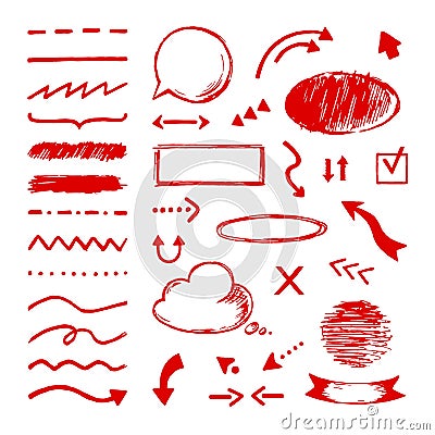 Highlight doodle. Select arrow marker icons. Selection and pointer drawing circle frames scribble underlines Vector Illustration