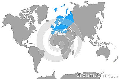 Highlight of Europe from Continents World Map Stock Photo