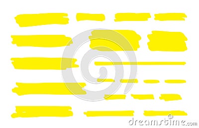 Highlight marker line. Brush pen underline stroke, yellow hand drawn color graphic shape. Vector permanent marker Vector Illustration