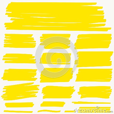 Highlight Marker yellow line, color stroke, highlighter brush pen hand drawn underline. Vector Vector Illustration