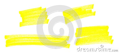 Highlight pen brush yellow for marker, highlighter brush marking for headline, scribble mark stroke of highlighted pen Stock Photo