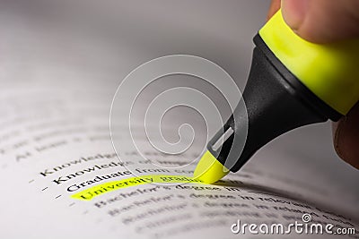 Highlight, reading, education, man reading and highlight his imp Stock Photo