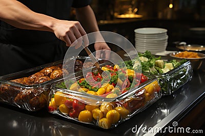 Highlight safety measures, such as contactless delivery and hygienic packaging, ensuring a worry-free and enjoyable dining Stock Photo