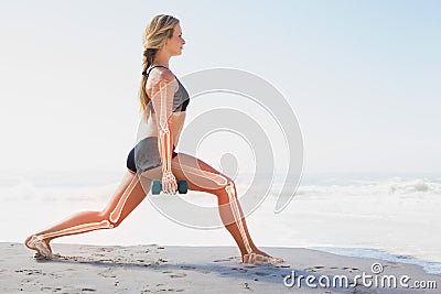 Highlighted bones of exercising woman Stock Photo