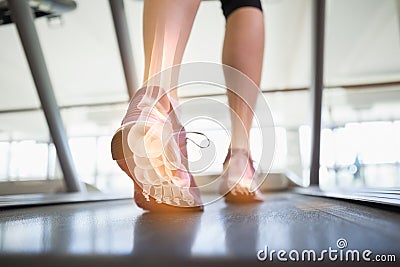 Highlighted foot bones of jogging woman Stock Photo