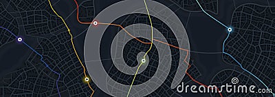 Highlighted routes with multiple alternatives on city map for projects related to guides, routes, and route planning Vector Illustration