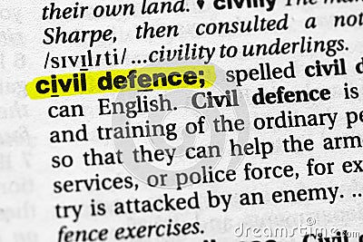 Highlighted word civil defence concept and meaning Stock Photo