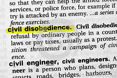 Highlighted word civil disobedience concept and meaning Stock Photo