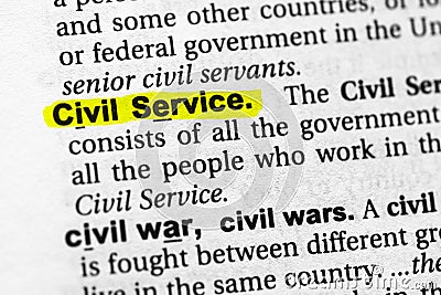 Highlighted word civil service concept and meaning Stock Photo