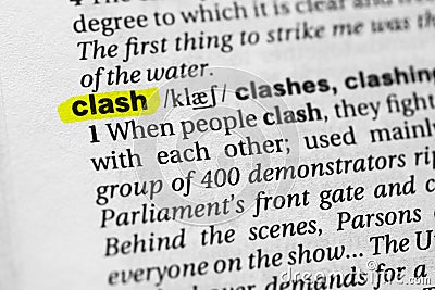 Highlighted word clash concept and meaning Stock Photo