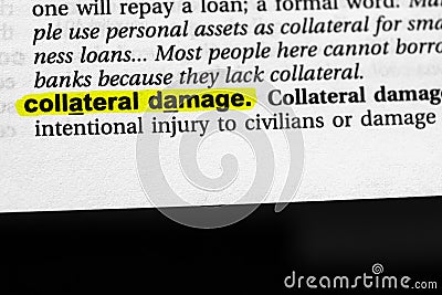 Highlighted word collateral damage concept and meaning Stock Photo