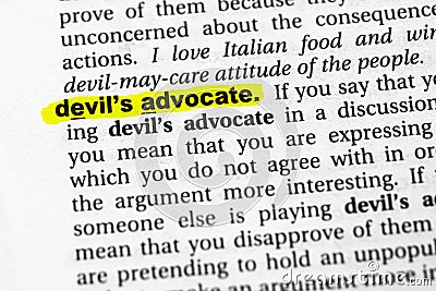 Highlighted word devil`s advocate concept and meaning Stock Photo