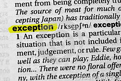Highlighted word exception concept and meaning Stock Photo