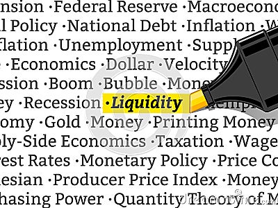 highlighter highlights the word liquidity raster Cartoon Illustration
