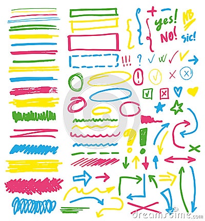 Highlighter markers vector highlighting with hand drawing elements or numbers to select and highlight text illustration Vector Illustration