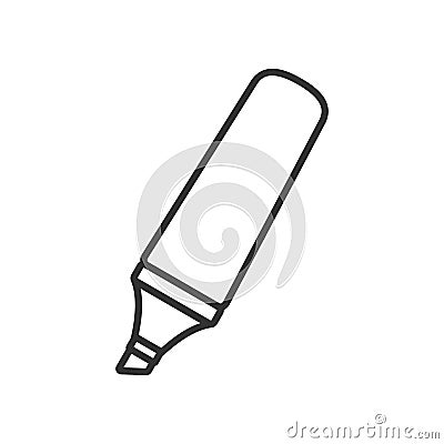Highlighter Pen Outline Flat Icon on White Vector Illustration