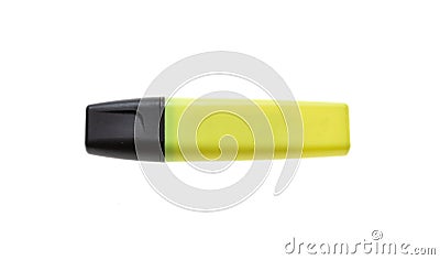 Highlighter yellow marker isolated on white. Overhead view of fluorescent pen Stock Photo