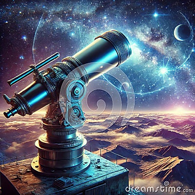 Highlights the use of telescopes in space to observe distant cel Stock Photo