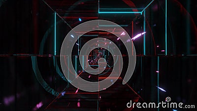 Highly abstract glowing wireframe fragments 3d illustration wallpaper background design Cartoon Illustration