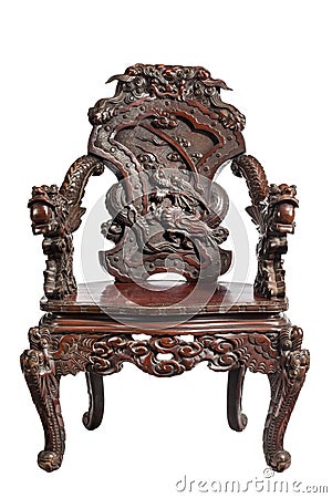 Chinese hardwood armchair with carved with openwork designs Stock Photo
