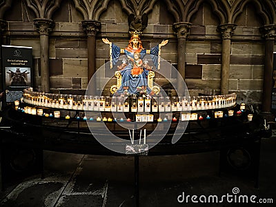 Coorful Virgin Mary and Jesus statue in the Strasburg Cathedral, France Editorial Stock Photo