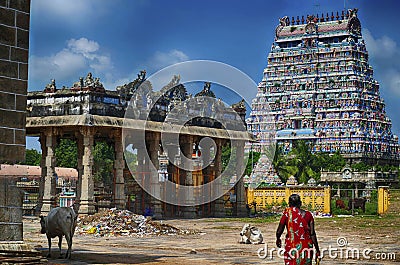 Highly decorated gopuram entrance to Shiva Nataraja temple Editorial Stock Photo