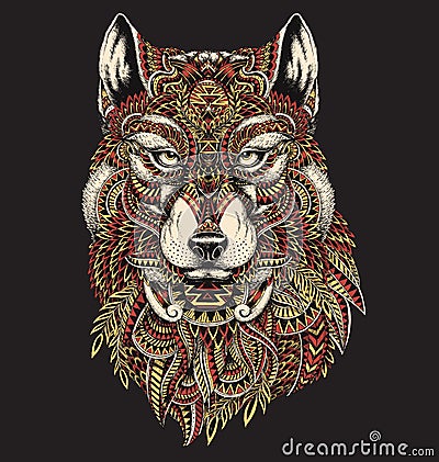 Highly detailed abstract wolf illustration in color Vector Illustration