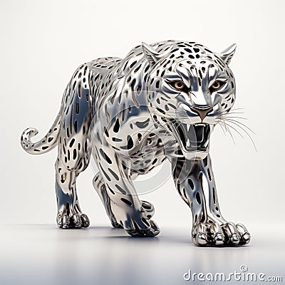 Highly Detailed Chrome-plated Leopard Metal Jaguar 3d Model Cartoon Illustration