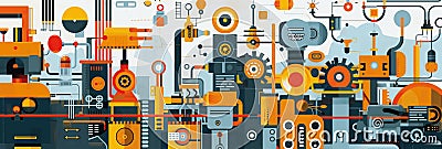 Intricate mechanical pattern, abstract factory layout Cartoon Illustration
