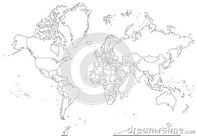 Highly detailed contour world map Vector Illustration