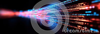 highly detailed 3D render showcasing multicolored data streams, creating dynamic visual effect. vibrant colors and motion evoke Stock Photo