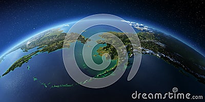 Highly detailed Earth. Chukotka, Alaska and the Bering Strait Stock Photo