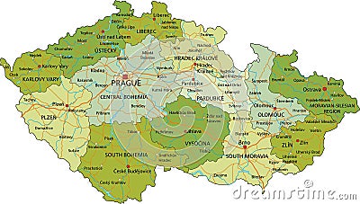 Highly detailed editable political map with separated layers. Czech Republic. Vector Illustration