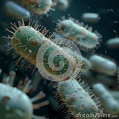 A highly detailed Illustration of Bacteria with Flagella Cartoon Illustration