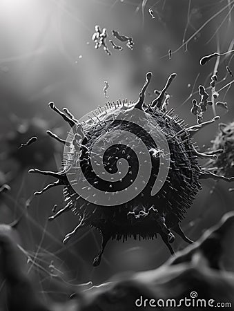 Electron Microscope Capture of an Virus Approaching Human Cell Stock Photo