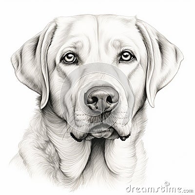 Highly Detailed Labrador Retriever Line Drawing For Portrait Cartoon Illustration